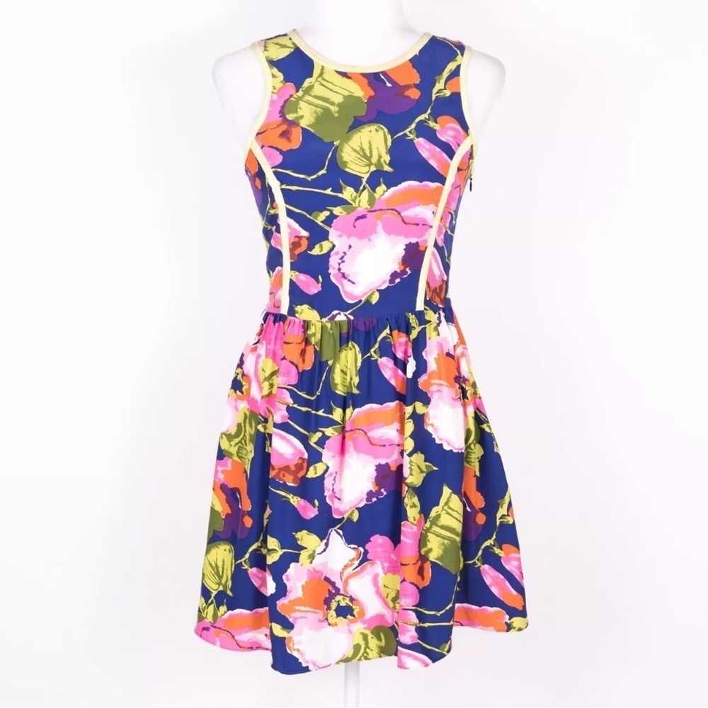 Parker Silk Floral Lace Up Open Back Fit & Flare Summer Dress - SZ Medium